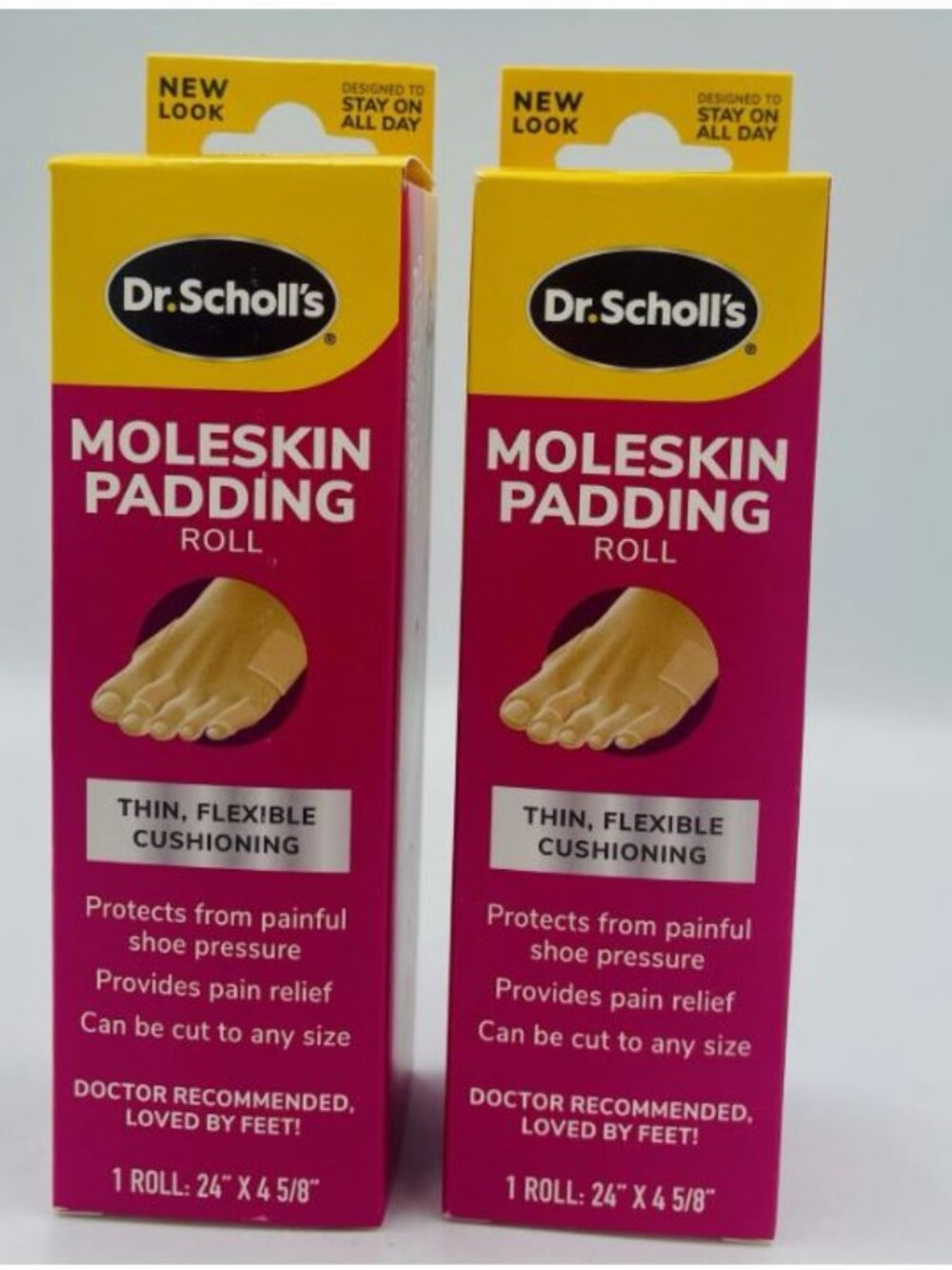 Lot 2 Dr Scholls Moleskin Plus Padding Roll 24" x 4 5/8" Foot Blister Care